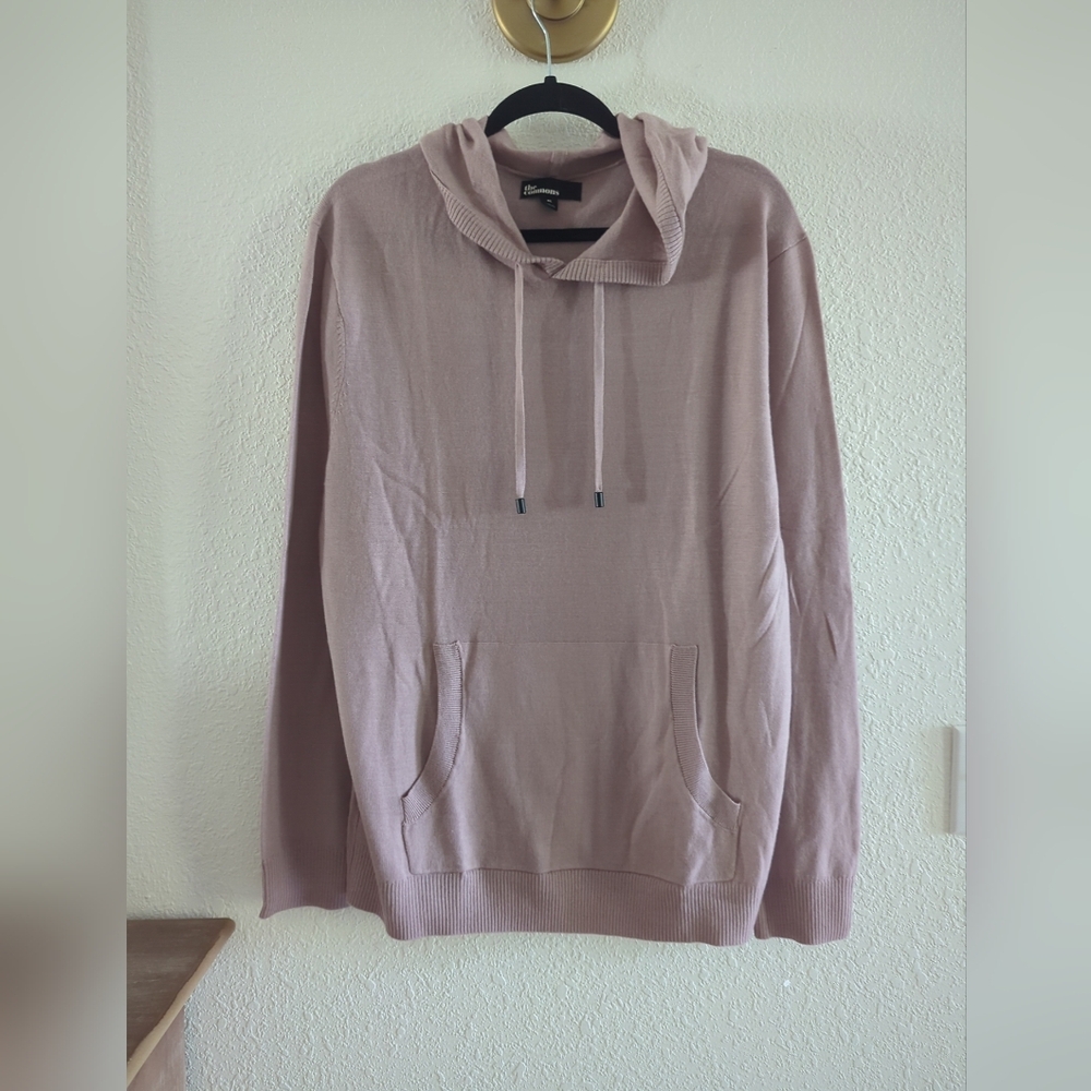 The Commons Sweater Mens  Merino Wool Hoodie Knit Pullover Mauve Lightweight